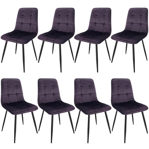 WAFTING Esszimmerstühle 8er Set, gepolsterter Stuhl mit hoher Rückenlehne und holländischem Samtdesign, Esstischstühle mit Metallfuß, für Esszimmer, Wohnzimmer und Empfangsraum, Dunkelviolett von WAFTING