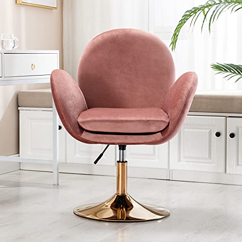 Wahson Sessel Samt Drehstuhl höhenverstellbar Loungesessel Polsterstuhl mit goldenem Sockel Schminkstuhl für Schlafzimmer/Wohnzimmer/Schminktisch (Rosa) von WAHSON OFFICE CHAIRS