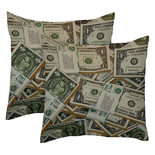 One US Dollar Banknoten, 2 Stück, quadratische Kissenbezüge, dekorativer weicher Samt-Kissenbezug für Couch, Sofa, Bett, Auto, Wohnzimmer, 40 x 40 cm von WALLDOR