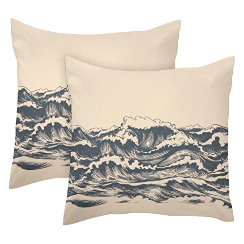 Sea Ocean Waves 2 Stück quadratische Kissenbezüge dekorative weiche Samt-Kissenbezüge für Couch, Sofa, Bett, Auto, Wohnzimmer, 40 x 40 cm von WALLDOR