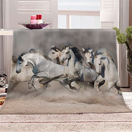 WALLDOR 3D Weißes Pferd Kuscheldecke Kinder 130x150 cm Waschbar Microfaser Flanell Decke mit Muster Tier Wohndecke Weiche Warme Fleecedecke Sommer Sofadecke Couchdecke von WALLDOR