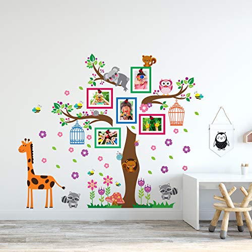 Wandaufkleber für Kinderzimmer, Schlafzimmer, Wanddekoration, Charaktere, bunte Kreaturen, fröhliche Abenteuer, lustig, bunt, glücklicher Baum, Vogel, Eule, Käfige und Blumen, Rahmen, Wanddekoration, von WALPLUS