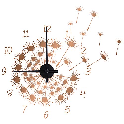 WANDKINGS "Pusteblume Wanduhr Wandtattoo (Farbe: Uhr=Schwarz, Aufkleber=Kupfer) von WANDKINGS