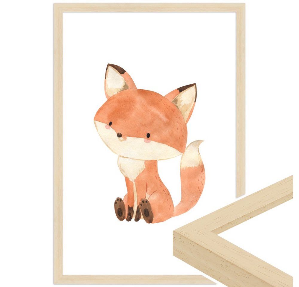 WANDStyle Bild mit Rahmen Fuchs, Aquarell Poster für Kinderzimmer von WANDStyle