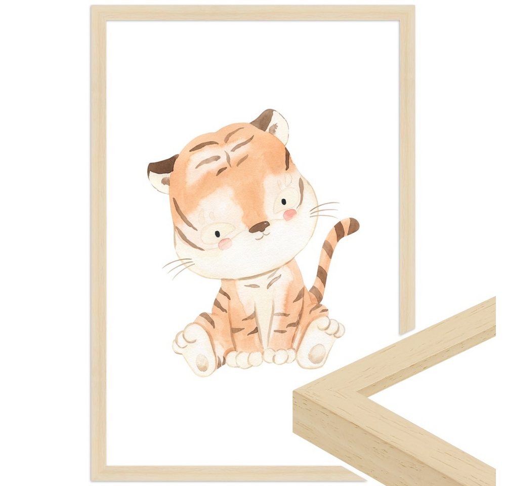 WANDStyle Bild mit Rahmen Tiger, Aquarell Poster für Kinderzimmer von WANDStyle