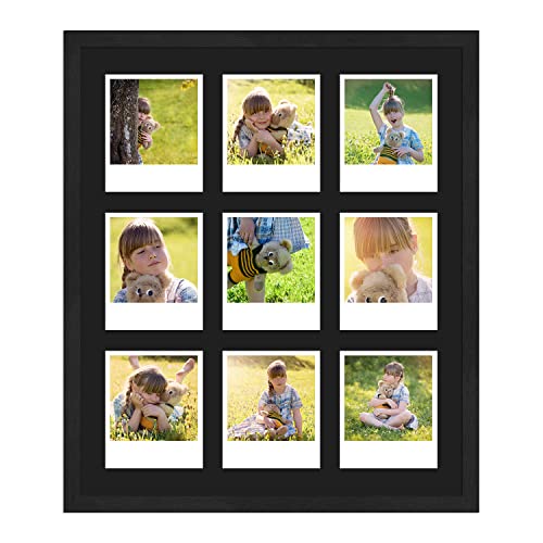 WANDStyle Rahmen für Polaroid-Bilder Serie H950 schwarz gemasert Normalglas inkl. Passepartout schwarz für 9 Polaroids von WANDStyle