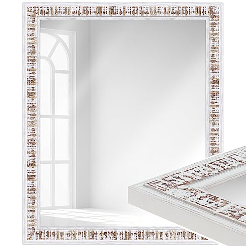 WANDStyle Spiegel Shabby Chic und Landhaus-Stil I Außenmaß ca. 47x47cm I Farbe: Weiß I weißer Wandspiegel aus Massivholz I Made in Germany I H630 von WANDStyle