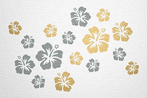 WANDfee Wandtattoo Hibiskus Blumen Hibiskusblüten FARBWUNSCH Wandaufkleber Fliesenaufkleber gold grau von WANDfee