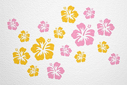 WANDfee Wandtattoo Hibiskus Blumen Hibiskusblüten FARBWUNSCH Wandaufkleber Fliesenaufkleber rosa gelb von WANDfee