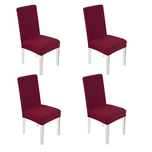 WANYI 4 Stück Stuhlhussen Stretch Stuhlbezug Elastisch Stuhlüberzug Moderne Husse Elasthan Stretchhusse Stretch-Stuhlbezug (Weinrot) von WANYI