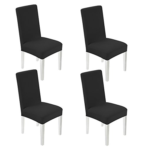 WANYI 4 Stück Stuhlhussen Stretch Stuhlbezug Elastisch Stuhlüberzug Moderne Husse Elasthan Stretchhusse Stretch-Stuhlbezug sehr pflegeleicht und langlebig Universal (Schwarz) von WANYI