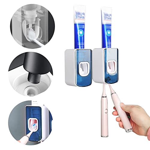 Zahnbürstenhalter Zahnpasta-Spender Quetscher Wandmontage für Badezimmer, mit automatischer Zahnpastaquetsche und 2 Zahnbürstenhalter von WASYPLSFOI