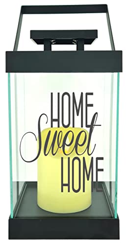 Edle Glas-Laterne mit LED-Kerze, Home Sweet Home, Timer, 35cm hoch mit Bügel, 24,5x13x13cm, Batterie LED-Licht LED-Laterne LED-Lampe mit Text Spruch von WB wohn trends
