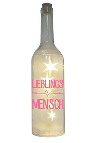 WB wohn trends LED-Flasche mit Motiv, Lieblingsmensch, rosa, 29cm, Flaschen-Licht Glitzer-Flasche Leuchtflasche Lampe mit Text Spruch von WB wohn trends