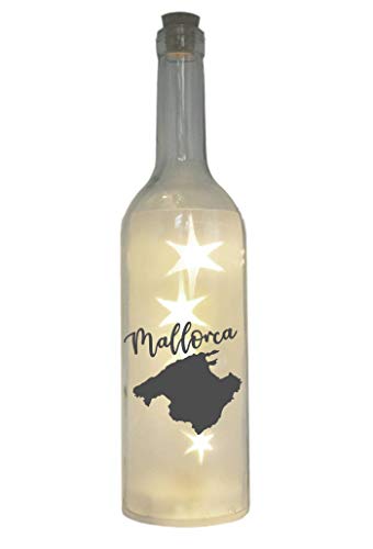 WB wohn trends LED-Flasche mit Motiv, Silhouette Insel Mallorca, grau, 29cm, Flaschen-Licht Glitzer-Flasche Leuchtflasche Lampe mit Text Spruch Stadt von WB wohn trends