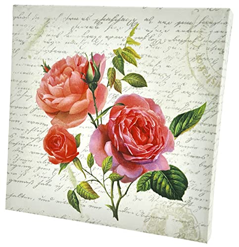 WB wohn trends Rose Wildrose Postage, Wand-Bild auf Keilrahmen, 24x24x4cm, Ihr Kunstdruck Rosen Druck Shabby Cotton Landhaus Leinwand von WB wohn trends