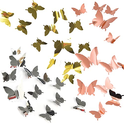 36 Stück 3D Schmetterling Wandaufkleber, Abnehmbare Schmetterling Aufkleber, DIY 3D Aufkleber Schmetterling, für Kinderzimmer, Dekoration für Party, Hochzeit, Klassenzimmer, Kuchen(3 Farben) von WBYNB
