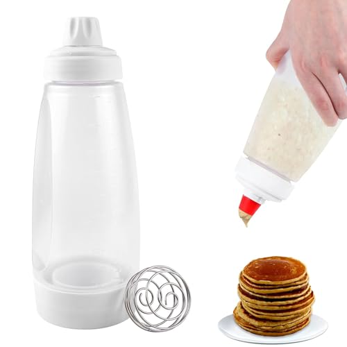 WBYNB Pancake Mixer Bottle, Hand Batter Dispenser, Teigspender, Teigspender Mehrzweck, Teigspender Quetschflasche, Teigportionierer Pfannkuchen, für Kuchen Pfannkuchen Muffins Waffeln zu Machen von WBYNB