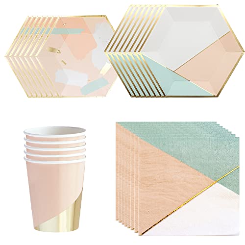 WBYNB Partygeschirr, 40 Stück Partygeschirr Set, Einweggeschirr, Partygeschirr Aus Papier, Modern Und Elegant, Verwendet Für Geburtstage, Feiertage, Hochzeiten, Partys, Jubiläen (Rosa) von WBYNB