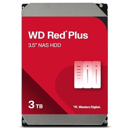 WD Red Plus interne Festplatte NAS 3 TB (3,5'', Datenübertragung bis 175 MB/s, Workload 180 TB/Jahr, 5.400 U/min, 128 MB Cache, 8 Bays) Rot von Western Digital