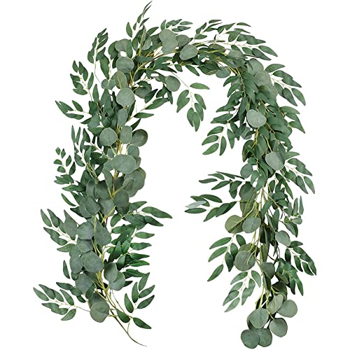 Eukalyptus Blätter Deko Eukalyptus Kranz,1 Stück Künstliche Eukalyptus Girlande mit Weidenblättern, Hochzeit Eukalyptus Kranz, Künstliche Pflanze, für Deko Hause Küchen Garten Büro Hochzeit Wand von Whcctl