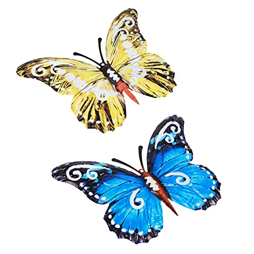 Whcctl Garten Schmetterlinge Deko, 2 Stücke Metall Schmetterling Wandkunst, Metal Butterflies Wall Decoration, 3D Wandskulptur, für Drinnen Draußen Hof Wandbehang Skulpturen Dekoration von Whcctl