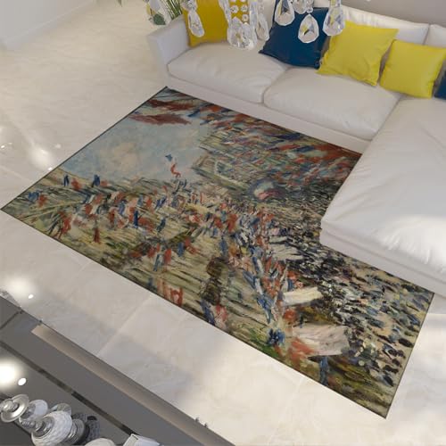 WEECHAINGE Claude Monet Impressionistischer Teppich für stark frequentierte Bereiche im Wohnzimmer Schlafzimmer - Rue Saint-Denis, 30. Juni 1878 180x270cm von WEECHAINGE