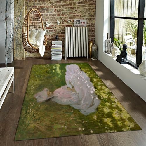 WEECHAINGE Grüner Teppich Springtime von Claude Monet Indoor-Teppich für stark frequentierte Bereiche im Wohnzimmer Schlafzimmer Moderner Teppich waschbar 60x90cm von WEECHAINGE