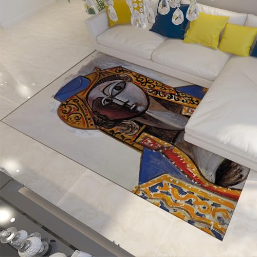WEECHAINGE Waschbare Picasso-Teppiche für Wohnzimmer Jacqueline in türkischen Kostümteppichen Teppich für Schlafzimmer Esszimmer ästhetisches Dekor 100x150cm von WEECHAINGE