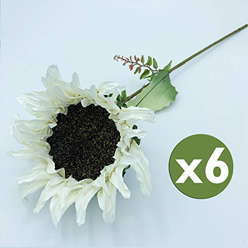 WELLHOME 6er Pack Sonnenblumenstrauß in Farbe 56 x 20 cm, weiß 20 cm von WELLHOME
