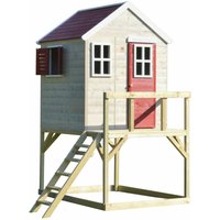Kinderspielhaus, Stelzenhaus Storch mit Treppe und Veranda holz / rot - Wendi Toys von WENDI TOYS