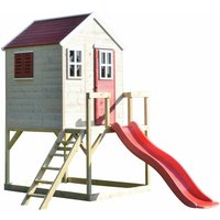 Kinderspielhaus, Stelzenhaus Tiger mit Veranda und Rutsche holz / rot - Wendi Toys von WENDI TOYS