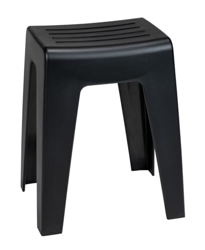 WENKO Badhocker Kumba, hochwertiger Hocker in modernem Design aus Kunststoff in schwerer Qualität, Sitzhocker belastbar bis 120 kg, ideal für Badezimmer & Gäste-WC (B x H x T) 38 x 47 x 32 cm, Schwarz von WENKO