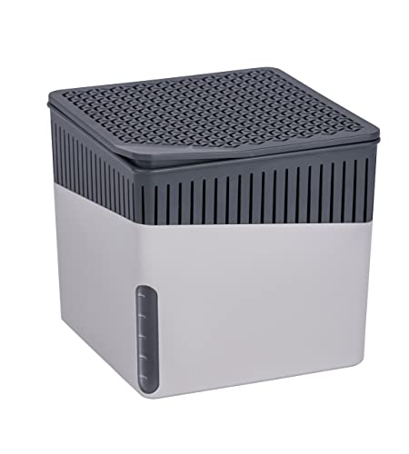 WENKO Raumentfeuchter Cube, Luftentfeuchter reduziert Schimmel & Gerüche, Auffangschale mit 1 kg Granulatblock nachfüllbar, fasst bis zu 1,6 l Feuchtigkeit, 16,5 x 15,7 x 16,5 cm, Grau von WENKO