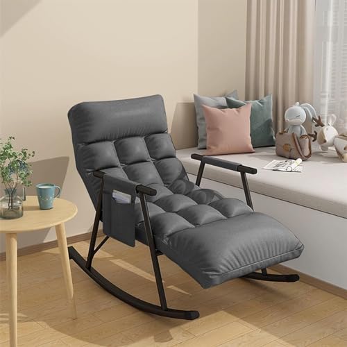 WENNEWU Atmungsaktiver Sofa-Innenstuhl, Terrassen Schaukelstuhl Mit Armlehnen, Moderner Relax-Wohnzimmer-Schaukelstuhl, Ergonomischer Stuhl, Verstellbare RüCkenlehne,Schwarz,Black Legs von WENNEWU