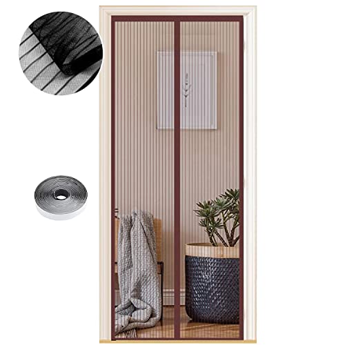 Fliegengitter Tür Magnet Insektenschutz, Verschiedene Größen, 85 x 210cm, Magnetvorhang ist Ideal für Balkontür Wohnzimmer und Terrassentür, Kinderleichte Klebemontage Ohne Bohren, Braune Streifen von WENT