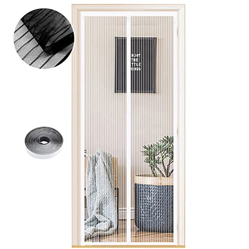 Fliegengitter Tür Magnet Insektenschutz, Verschiedene Größen, 90 x 250cm, Magnetvorhang ist Ideal für Balkontür Wohnzimmer und Terrassentür, Ohne Bohren, Weiße Streifen von WENT
