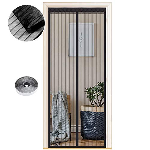 Fliegengitter Tür Magnet Insektenschutz, Verschiedene Größen, 95 x 200cm, Magnetvorhang ist Ideal für Balkontür Wohnzimmer und Terrassentür, Ohne Bohren, Schwarze Streifen von WENT
