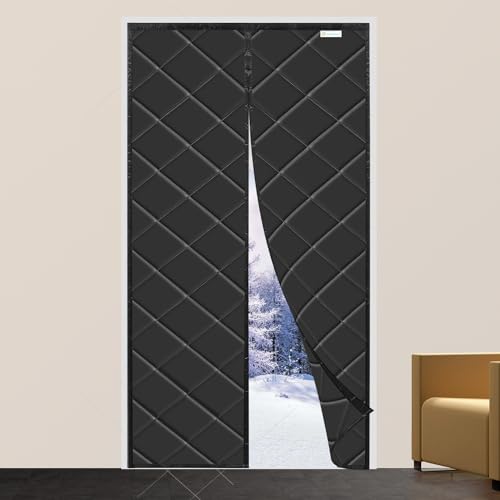 Magnet Wärmeschutzvorhang für Türen 105 x 185 cm, Volle Größe, Thermo Türvorhang, Isolier Schutz Vorhang, Haustierfreundlich, Wasserdicht, Winddicht, Schwarz von WENT