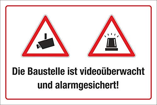 WERBEPUNKT. Schild Baustelle ist videoüberwacht und alarmgesichert 3 mm Alu-Verbund 450 x 300 mm von WERBEPUNKT.