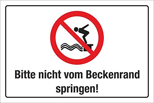 WERBEPUNKT. Schild Beckenrand springen verboten Quer Schwimmbad Freibad 3 mm Alu-Verbund 450 x 300 mm von WERBEPUNKT.