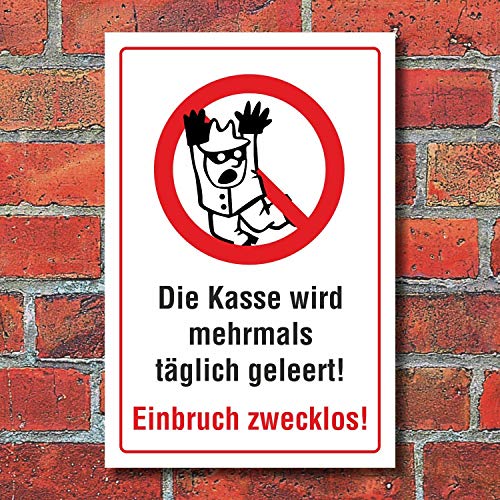 WERBEPUNKT. Schild Kassenleerung Kasse Wird täglich geleert Hinweisschild 3 mm Alu-Verbund 300 x 200 mm von WERBEPUNKT.