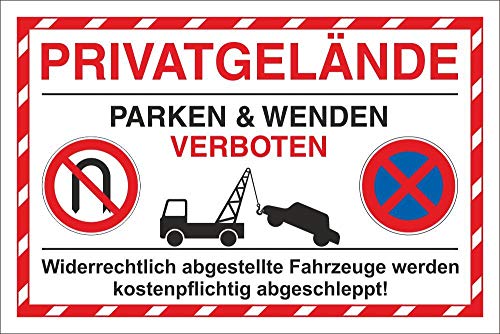 WERBEPUNKT. Schild Parkverbot Privatgelände wenden und parken verboten 3 mm Alu-Verbund - 600 x 400 mm von WERBEPUNKT.