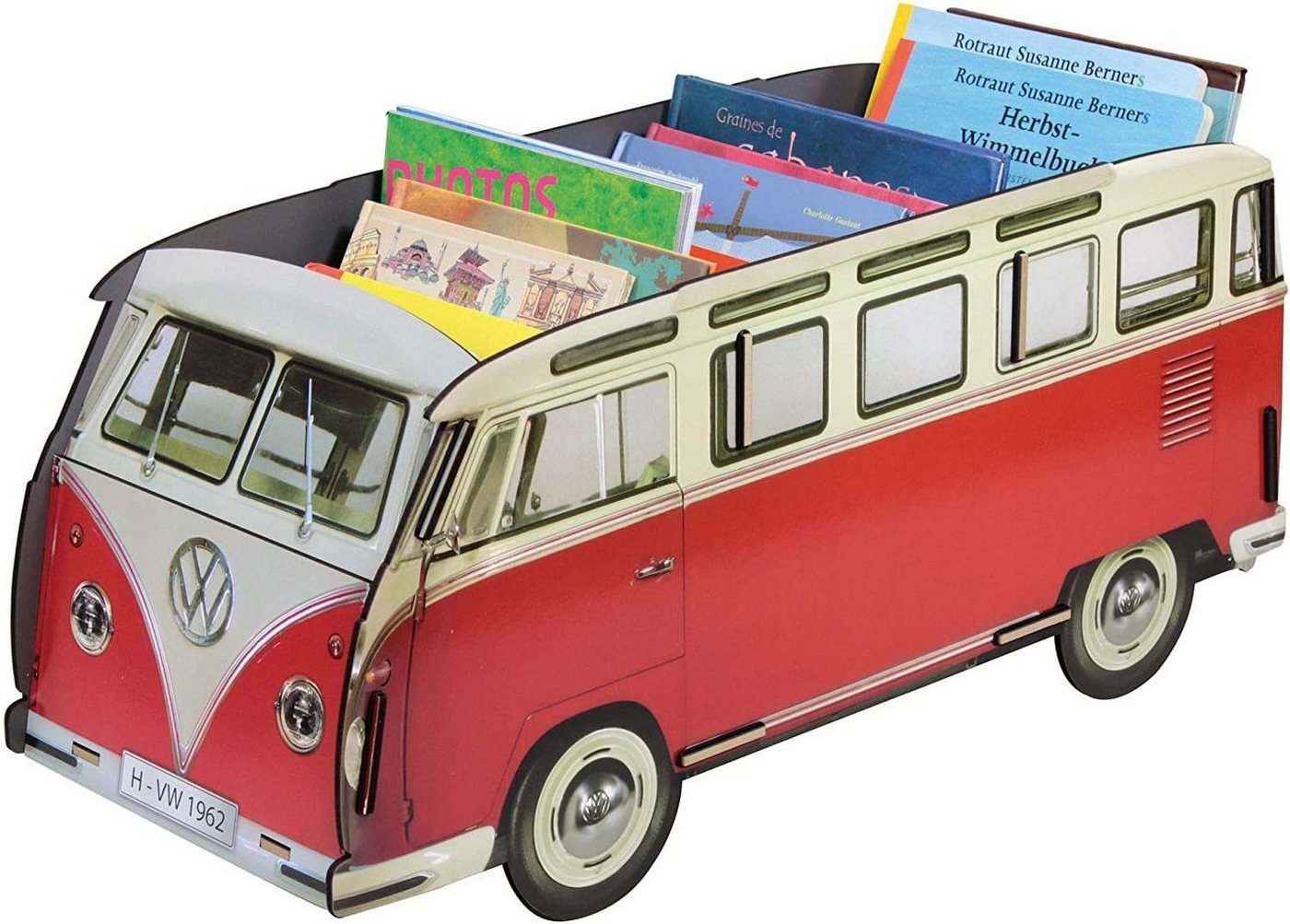 WERKHAUS® Aufbewahrungsbox Werkhaus - Bücherbus VW Bulli Rot/Weiß, Bücherregal Spielzeugbox Box von WERKHAUS®