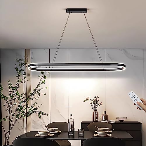 100cm Dimmbare LED Pendelleuchte Schwarz Moderne Esstisch Hängeleuchte 88W Oval Kronleuchter mit Fernbedienung höhenverstellbar Hänge lampe für büro esszimmer Arbeitszimmer Wohnzimmer Küche leuchte von WERSVG