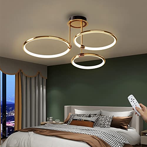 Deckenleuchte LED Lampen Deckenlampen Gold Modern Dimmbar Ring Design Wohnzimmer lampe mit Fernbedienung, Aluminium Led Beleuchtung für Wohnzimmer Schlafzimmer Küche Esszimmer Büro 3 Ring,55cm,60W von WERSVG