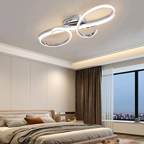 LED Deckenleuchte Dimmbar Deckenlampe Modern Wohnzimmer lampe, mit Memory Funktion,mit Fernbedienung Lichtfarbe Helligkeit Farbwechsel für Wohnzimmer Schlafzimmer Küche Esszimmer (Chrom, L60cm,50W) von WERSVG