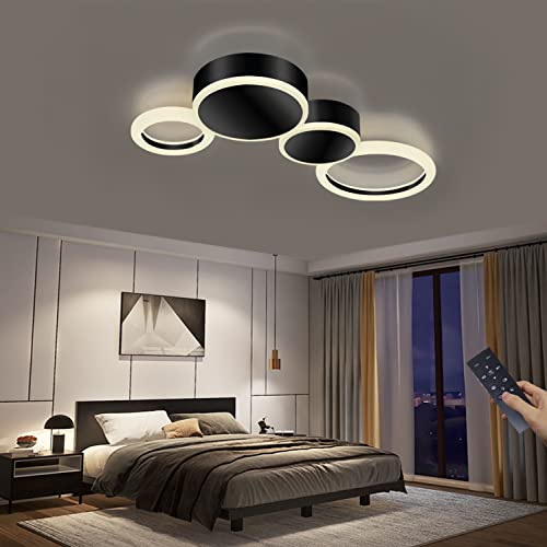 LED Deckenleuchte Wohnzimmerlampen Moderne Ring Designer Schlafzimmer Deckenlampe Dimmbar Mit Fernbedienung Deko Deckenlicht aus Metall Acryl für Wohnzimmer, Flur, Schlafzimmer (Schwarz, 4 Ring,52W) von WERSVG