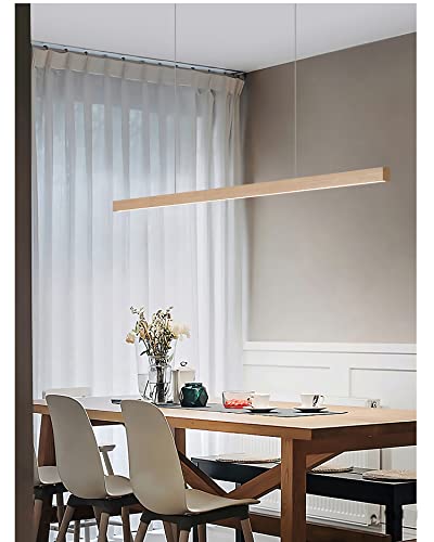 LED Hängeleuchte Höhenverstellbare Moderne Hängelampe aus Holz,Dimmbare LED Pendelleuchte Langer Retro Pendelampe 100cm Esstischlampe Hängende Küchenlampe für Esszimmer Büro Bar (100cm, Holzfarbe) von WERSVG