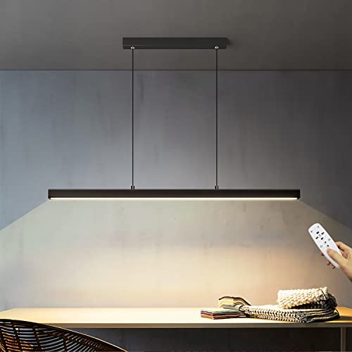 LED Pendelleuchte Dimmbare Schwarz Langer Streifen Esstisch Hängeleuchte mit Fernbedienung Moderne linear Design höhenverstellbar Kronleuchter Lampe für Büro Bar Esszimmer Küche (Schwarz, 100cm/40W) von WERSVG